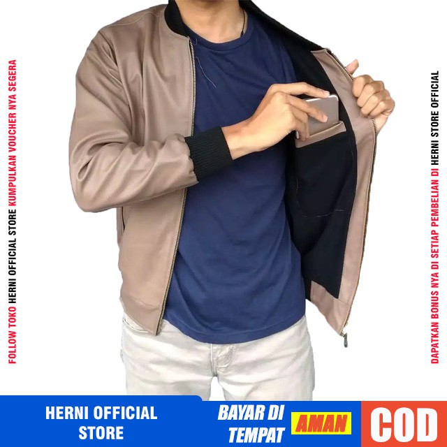 Jaket Bomber Pria Semi Kulit Sintetis Faux Leather Jacket Original Outerwear Import Asli Ori Premium