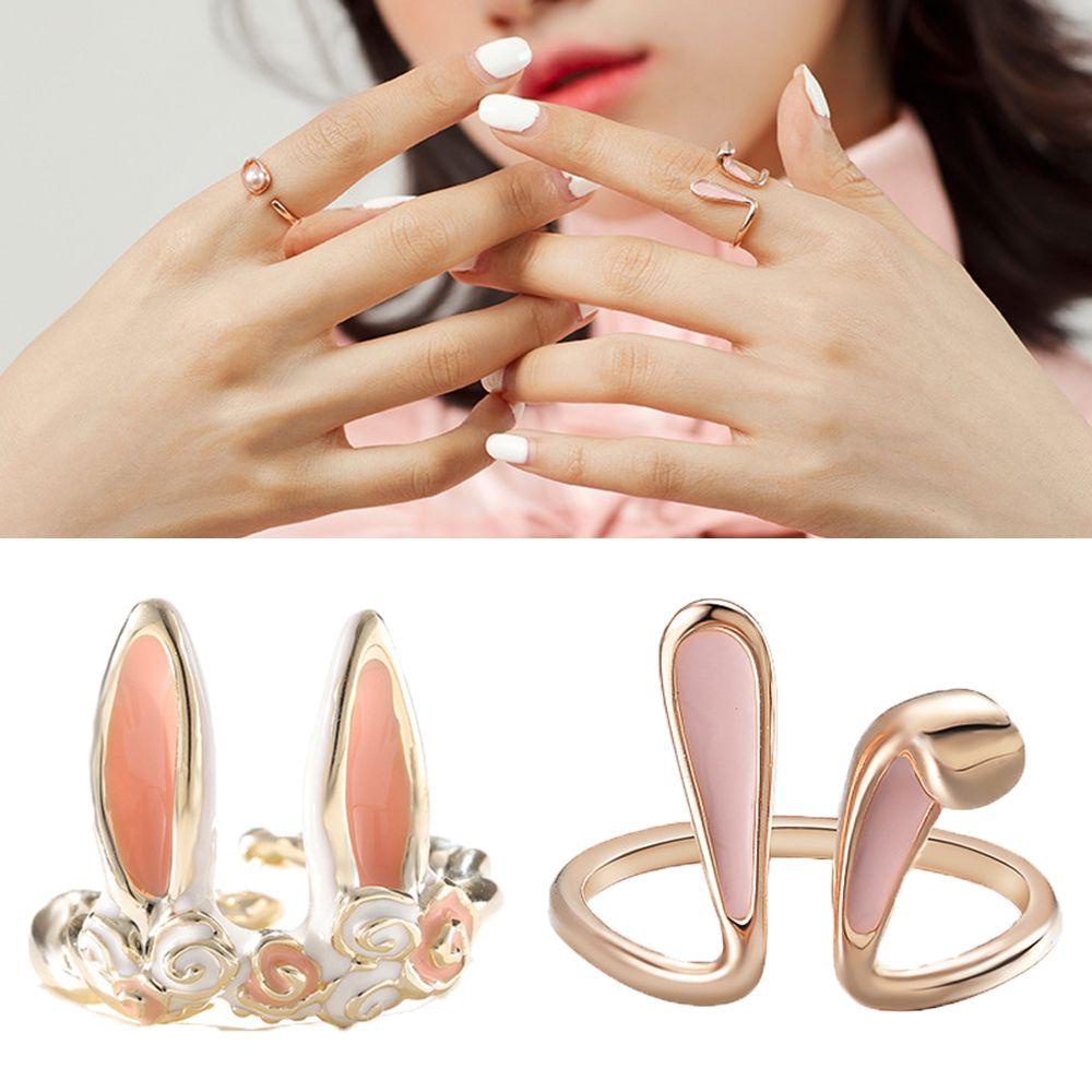 Cincin Wanita Model Terbuka Desain Telinga Kelinci / Nanas Gaya Trendy Adjustable Untuk Pesta / Pernikahan / Hadiah