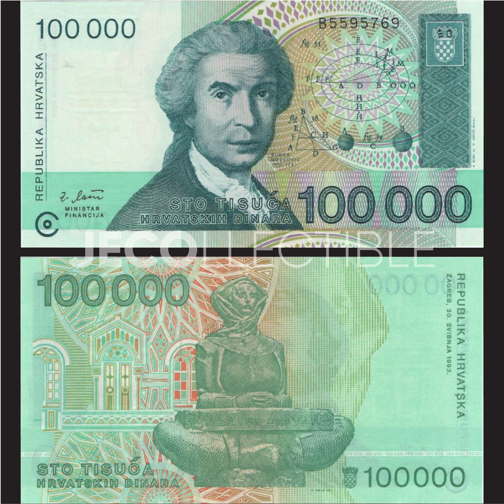 Uang Kuno Asing Croatia 100000 Dinara