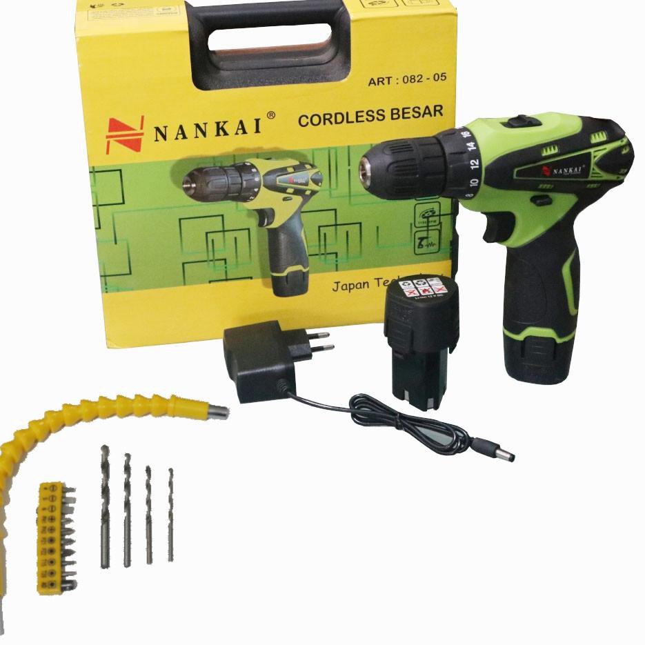 Bor Cordless Drill 10mm 2 Batrey Nankai Mesin Bor Cas Batrey 10mm Full Set Acsesoris (KODE 3587)