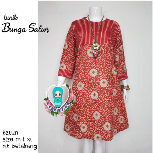 Atasan Wanita Tunik Batik Motif Bunga Salur