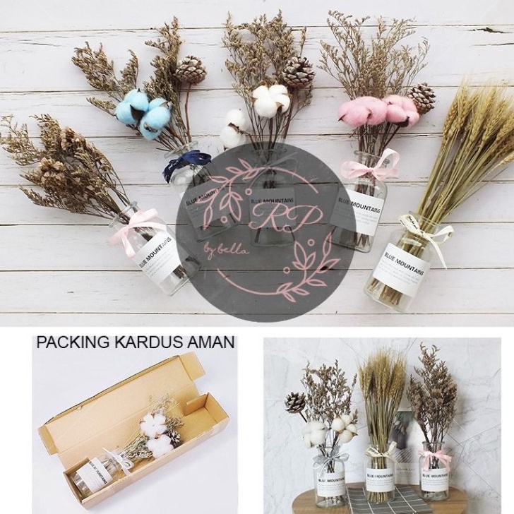 Set Bunga Kering dengan Vas / Rustic / Set Rustic / Bunga Kering