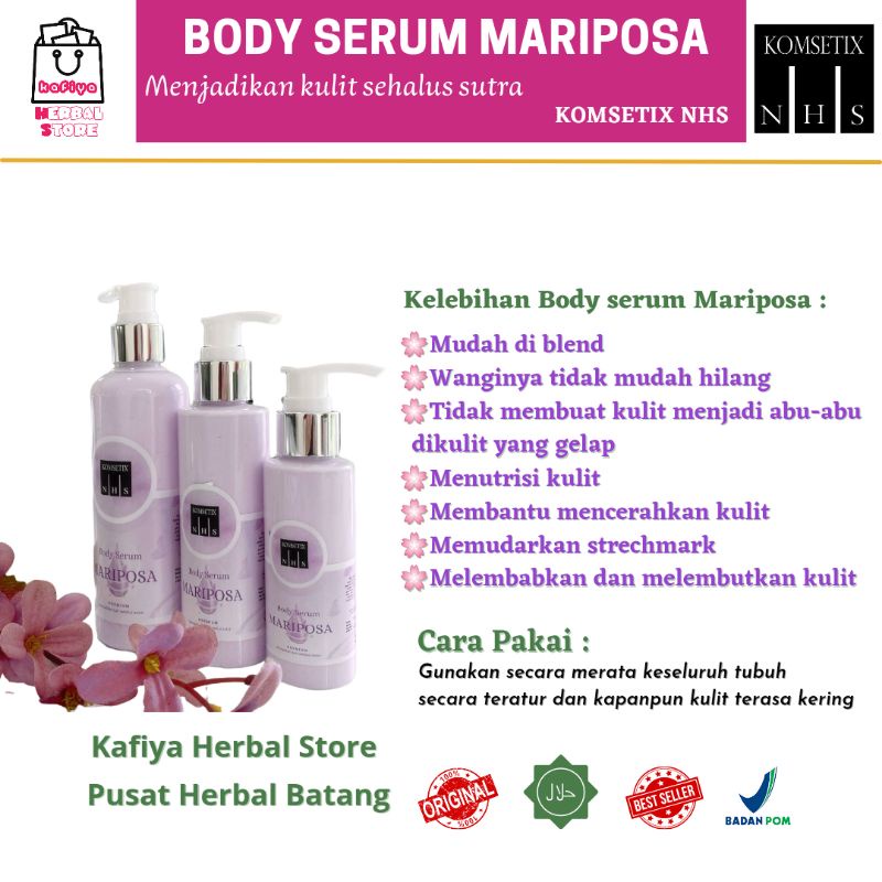 KOMSETIX NHS - BODY SERUM NHS - BODY SERUM MARIPOSA NHS - MEMUDARKAN BEKAS LUKA - MEMUDARKAN STRETCHMARK - MENCERAHKAN - MELEMBABKAN - LOTION NHS