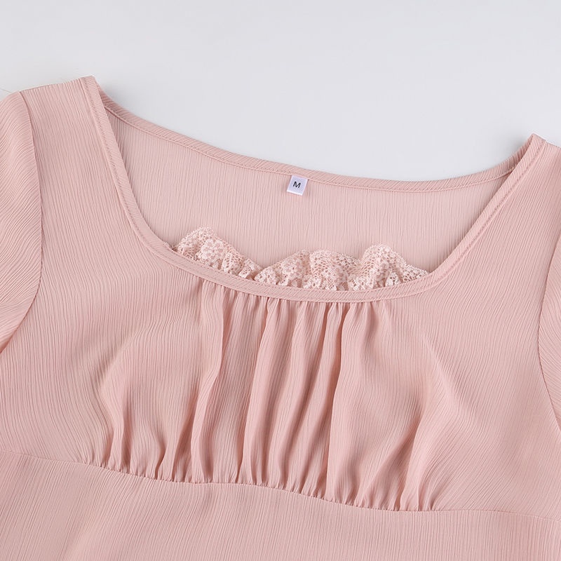 IAMHOTTY salt sweet lace girl heart pink top pure small sexy all-match chiffon T-shirt women