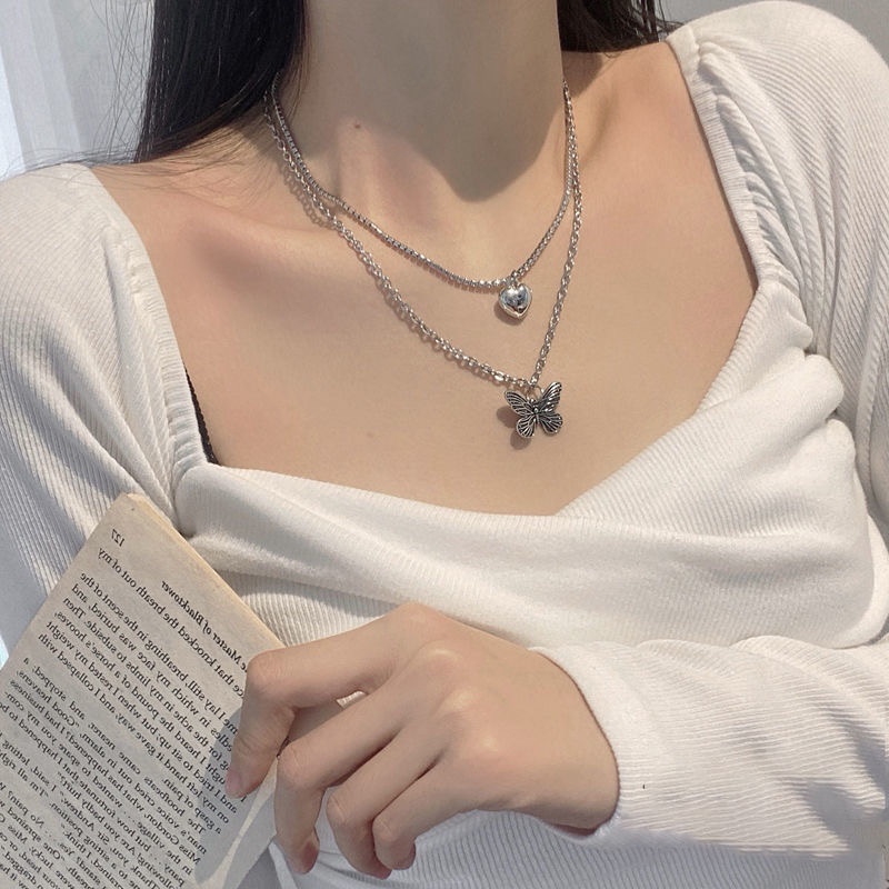 Butterfly Kalung Choker Rantai Desain Kupu-Kupu Hati Untuk Wanita