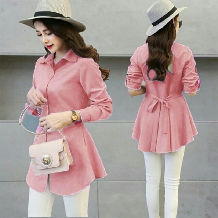 blus korea wanita off shoulder sabrina lengan panjang flare ruffle sanghai button Hem Hybie blouse