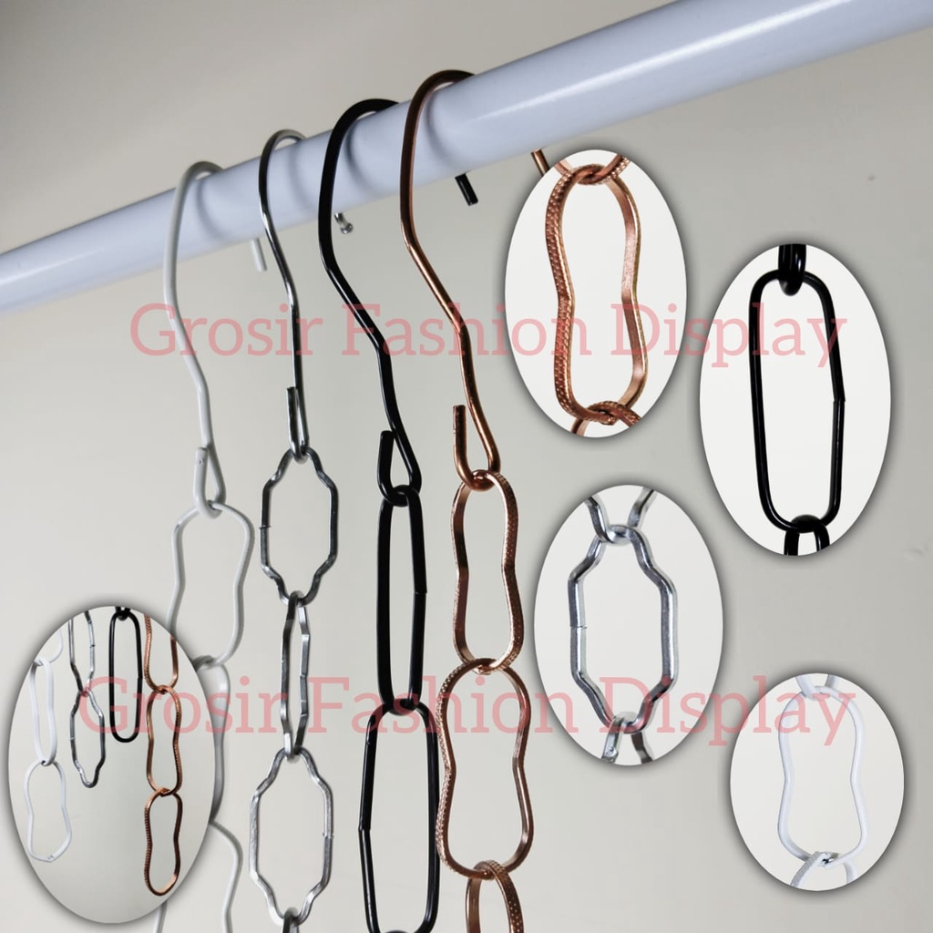 Hanger Rantai Besi Warna Emas Atau Putih Atau Hitam Atau Chrome / Display Gantungan Hanger Rantai / Hanger Baju Besi (BH)