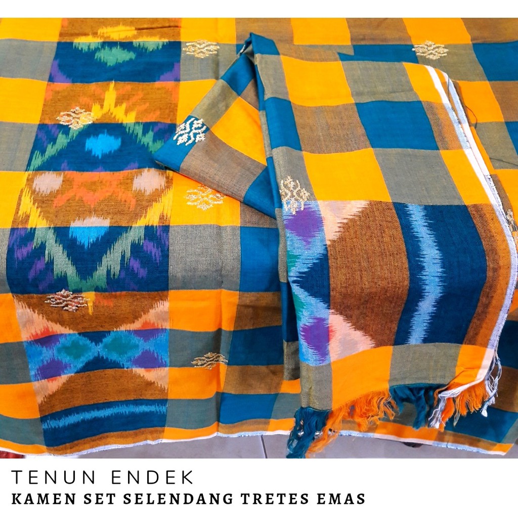 Endek Set Selendang Tabur Mas | Tenun Endek Selendang Tretes Banyumas | Endek Ceplok