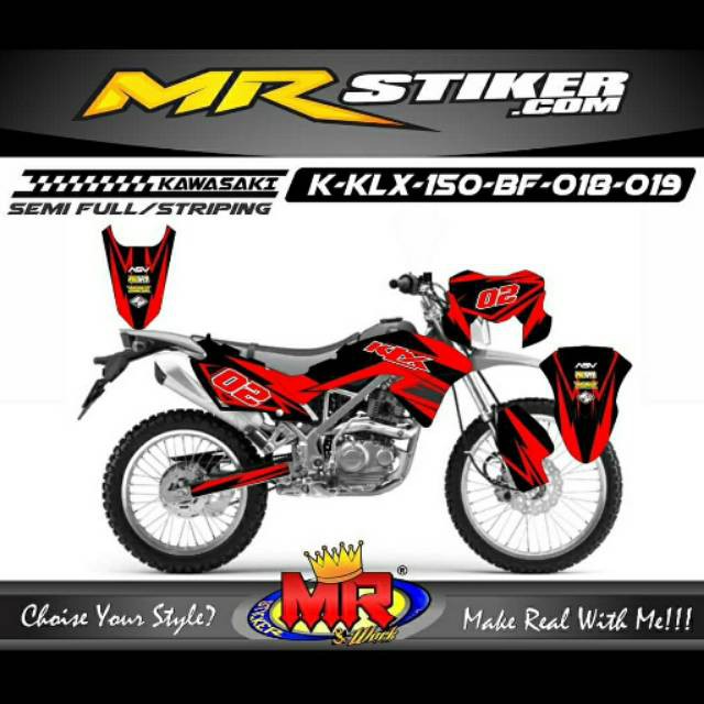 Decal Premium KLX 150 BF merah hitam Stiker Sticker striping KLX 150BF elegan 01 spec A
