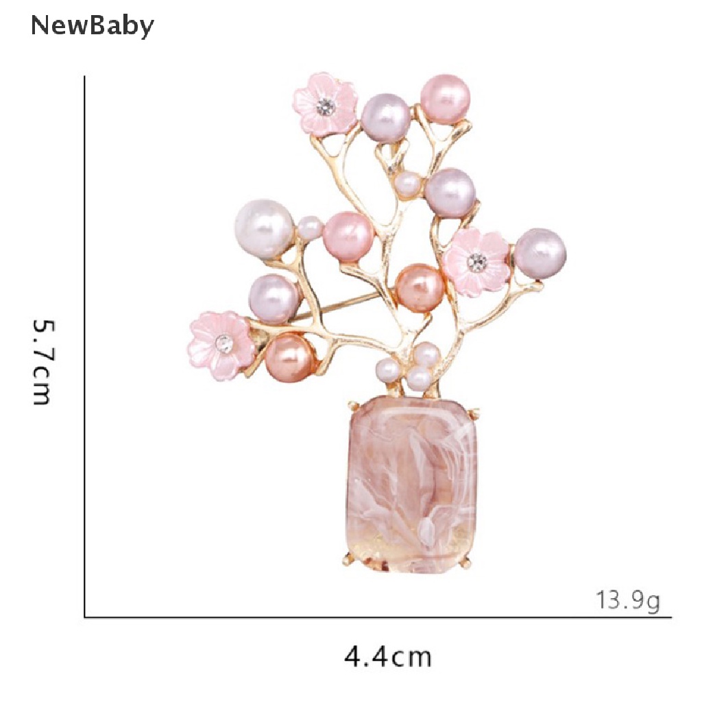 Newbaby 1pc Bros Pin Metal Bunga Plum Pink Hias Mutiara Untuk Aksesoris Kerah Pakaian Wanita