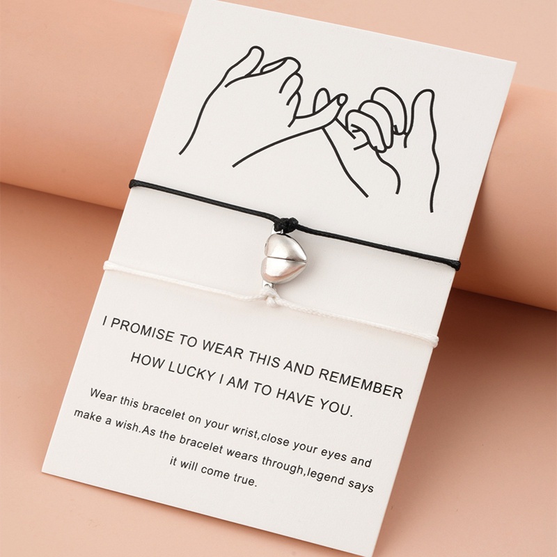 Fancyqube 2pcs / Set Gelang Tali Magnetik Adjustable Bentuk Hati Warna Hitam Merah Untuk Pria Dan Wanita