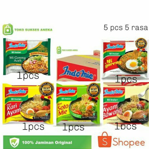 

Indomie goreng kuah mix 5 pcs 5 rasa