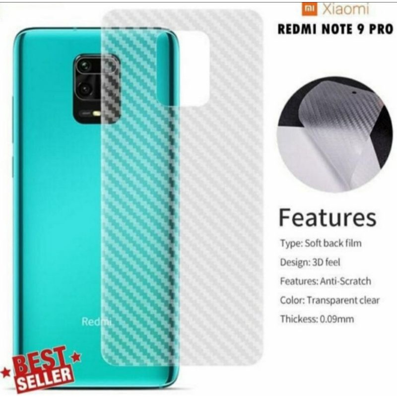 Redmi Note 9 Note 9 Pro skin carbon anti gores belakang karbon