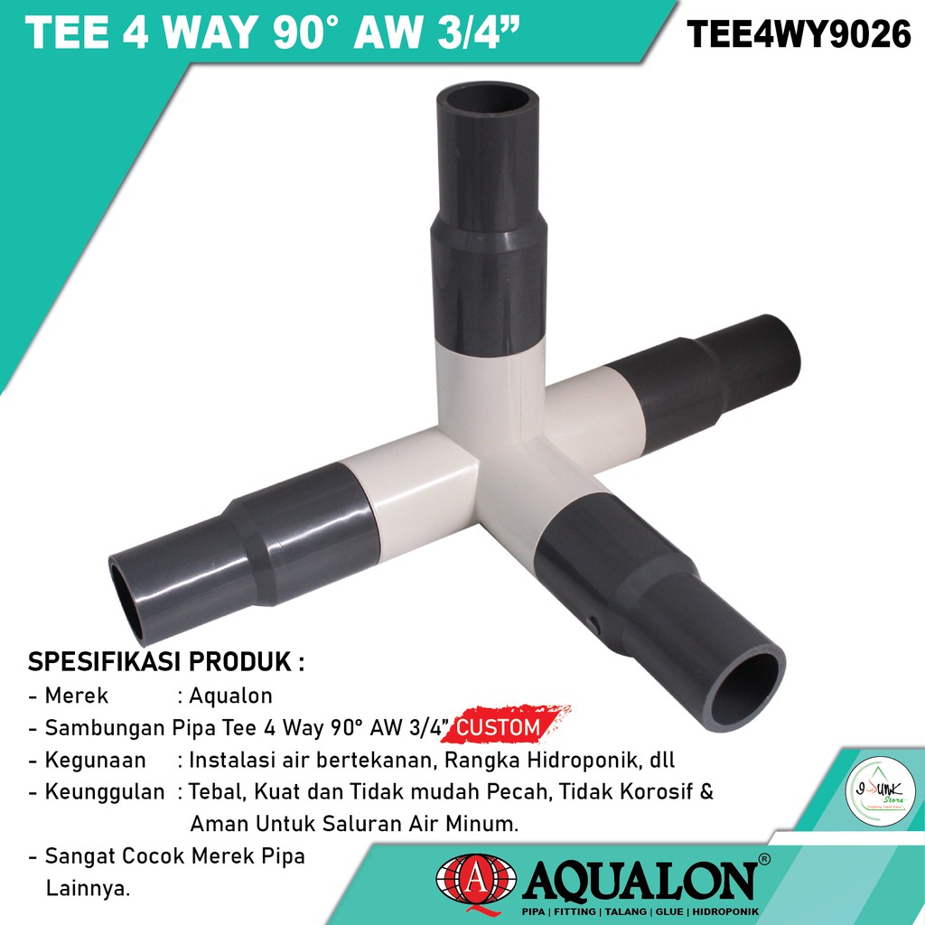 Sambungan Pipa PVC TEE 4 WAY 90˚ AW 3/4" ( 4 WAY KNEE 90˚) - AQUALON