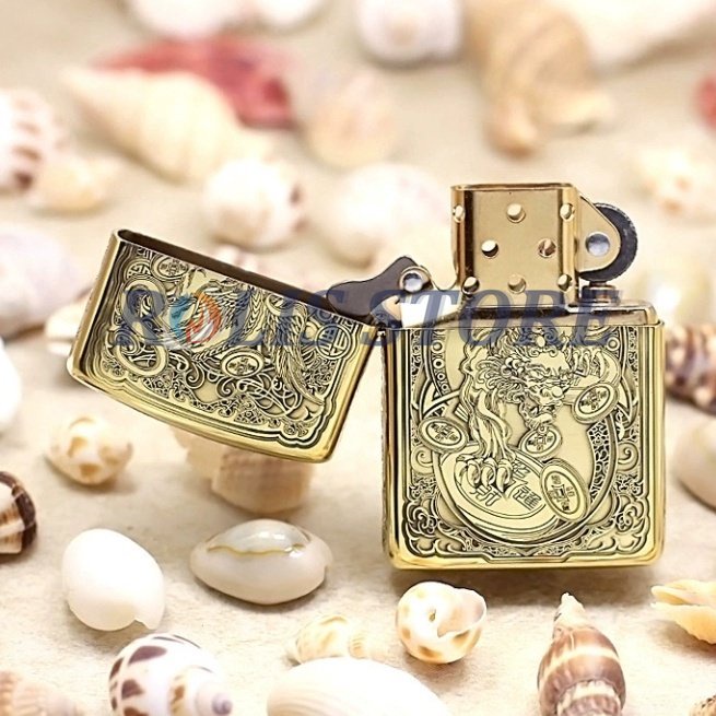 COD- Korek Zippo Gold Full Grafir Dragon Killer Limited High Quality Super Premium Made In Usa - Free Box