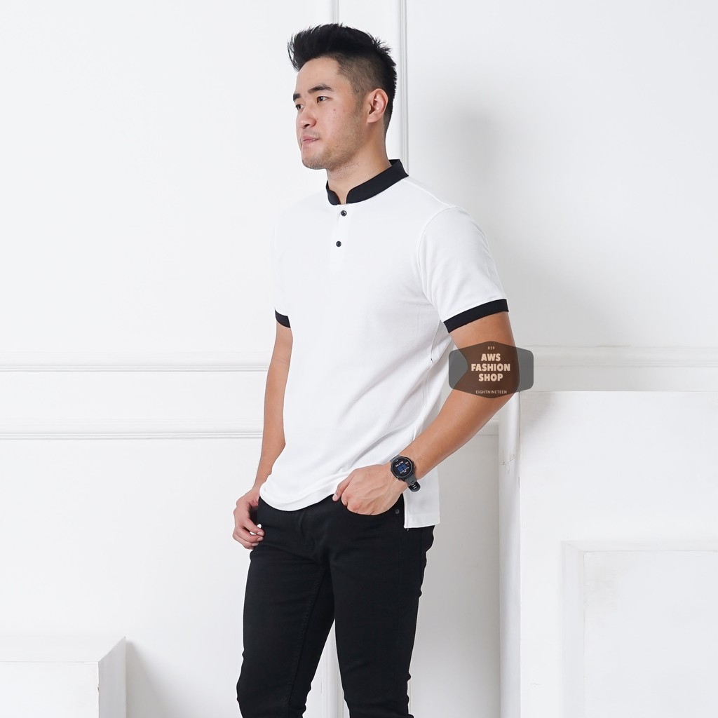 Kaos Polo Pria Polo Shirt Kerah Shanghai  Lengan Pendek Polos Putih BIG SIZE JUMBO XXL / 3XL