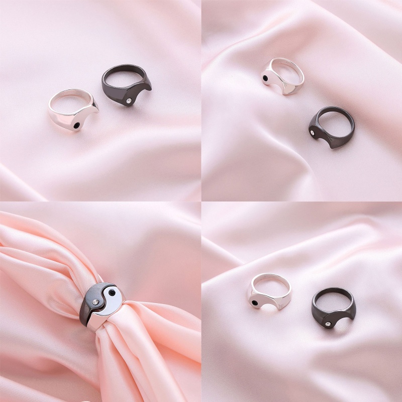 Siy 2pcs Cincin Susun Gaya Gothic Desain Yin Yang Untuk Pasangansahabat