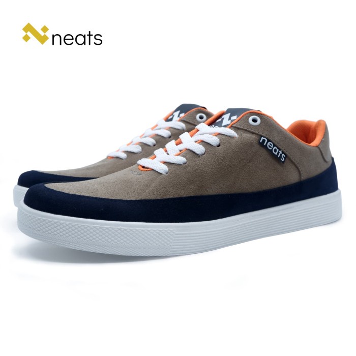Sepatu Sneakers Pria N-024 Original Neats Bahan Suede Cream