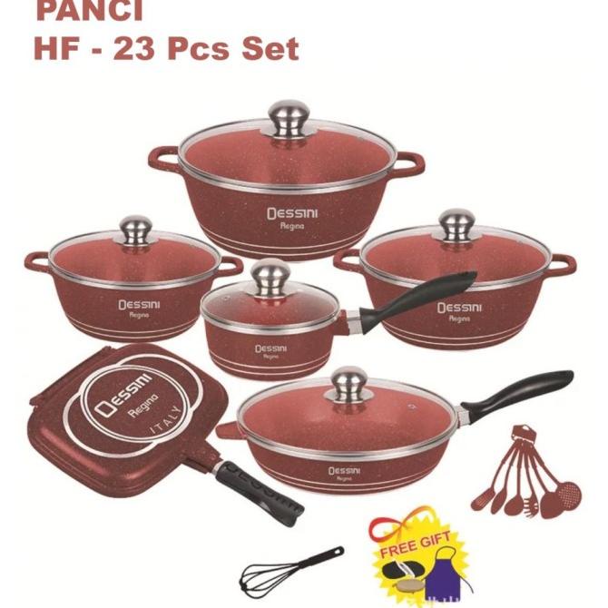 Dessini 23 Buah Set Peralatan Dapur Panci Masak Marmer Anti Lengket Literazhii