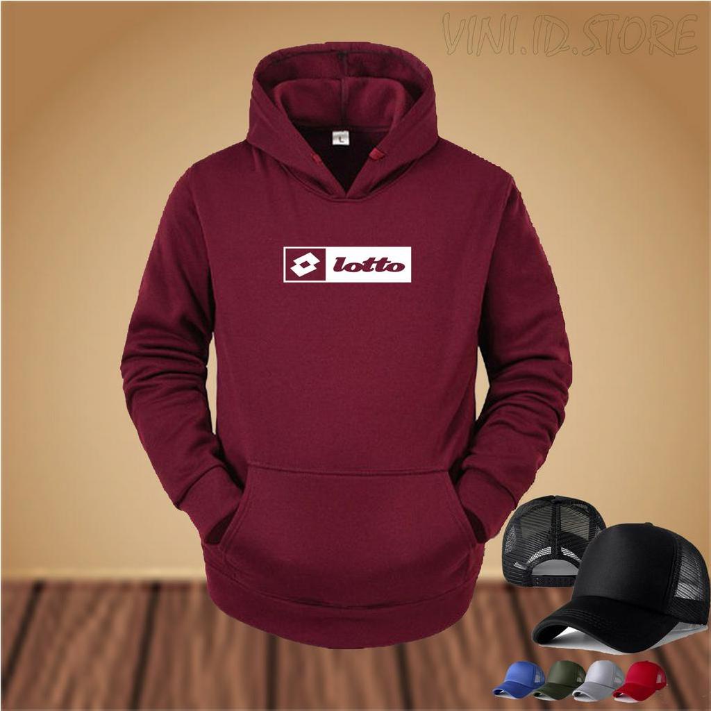 FREE TOPI POLOS.... HOODIE L0TT0 BLOK MOTIF PUTIH+TOPI//Sweatshirt Hoodie Pria/Wanita//Sweater Keren
