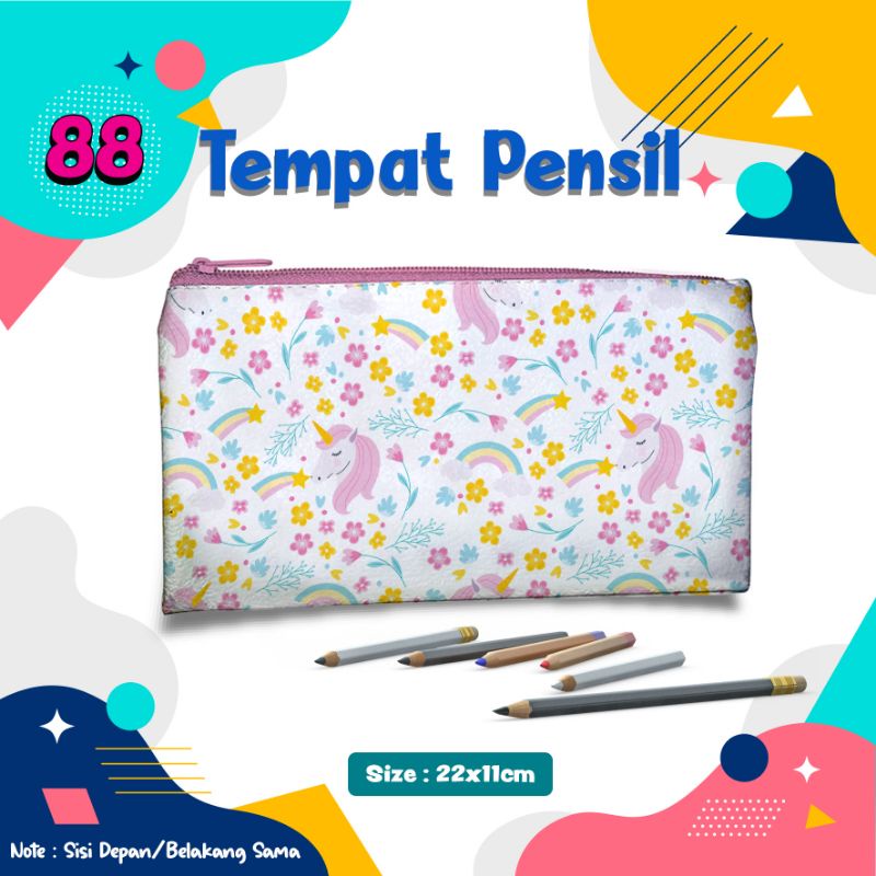 

Tempat pensil Unicorn 22x11 Full kulit sintetis print depan belakang sama souvenir tempat pensil
