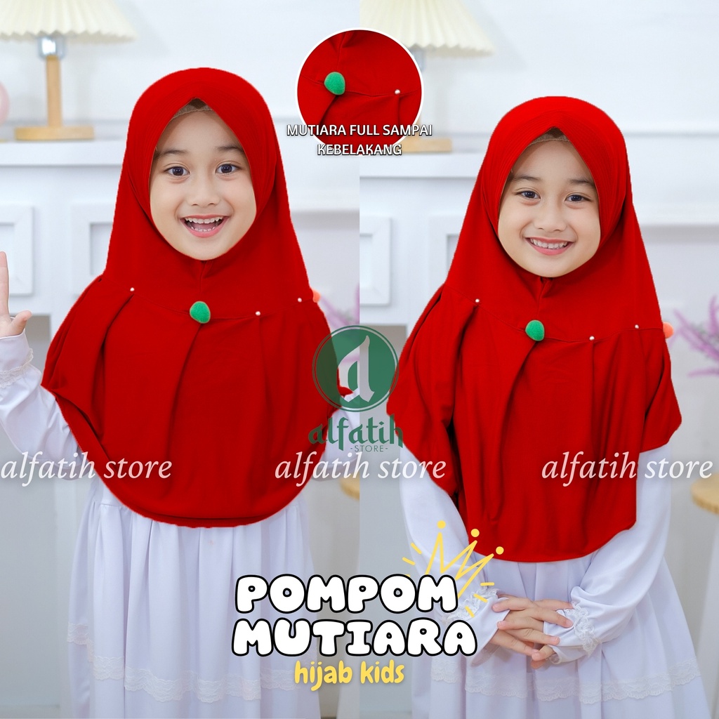 ALFATIH STORE / Jilbab Anak Variasi Rempel Pompom Jersey / jilbab anak murah teni