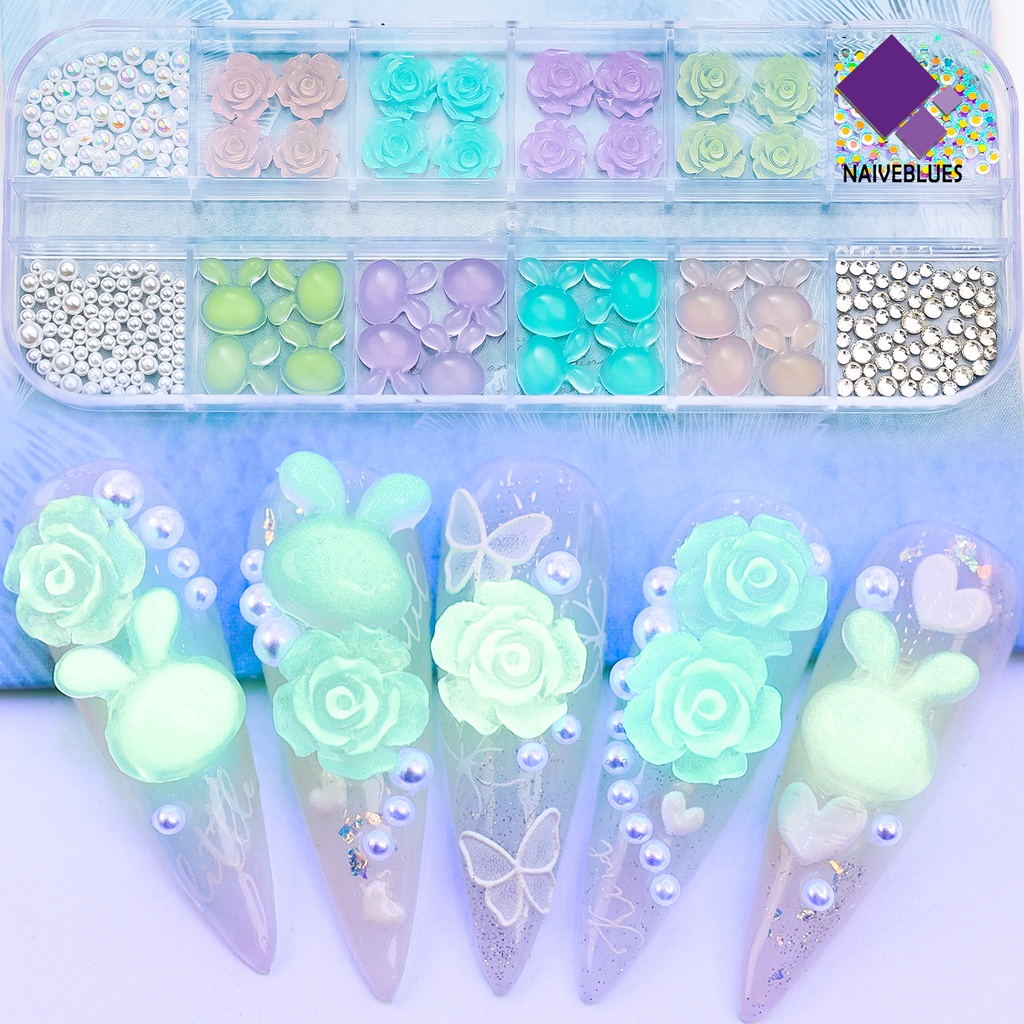 Naiveblue &gt; Charms Bunga / Kelinci Luminous Bahan Akrilik Untuk Dekorasi Nail Art / Manicure