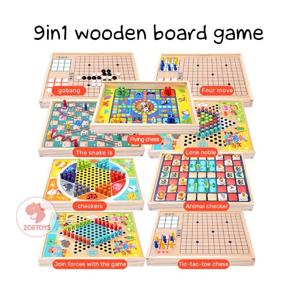 Zoetoys 9in1 Wooden Board Game | Permainan Ludo Catur Ular Tangga | Edutoys | Cari Kado | Cari Kado Natal