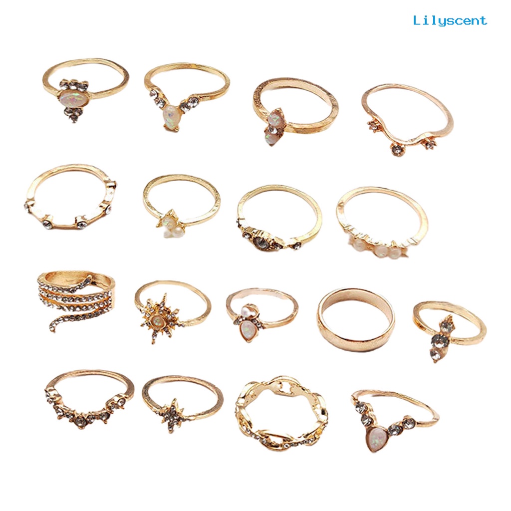 17pcs Cincin Knuckle Geometris Berlian Imitasi Gaya Vintage Untuk Wanita