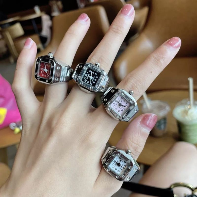 Cincin jam  pria wanita, Jam analog unik ring pegas staniles stell antikarat bisa melar.