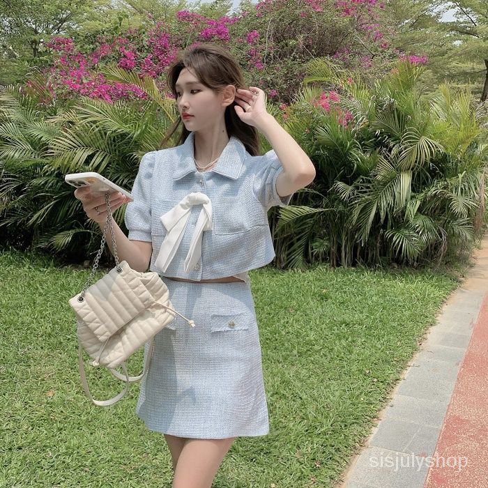 #Sisjuly# Wanita Lapel Lengan Pendek Jaket Wanita Baru Simpul Pita Atasan Temperamen Modis Pendek QX