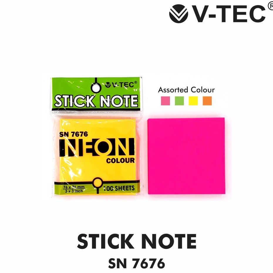 Jual Memo Sticky Note Sn Neon Colour Vtec Shopee Indonesia