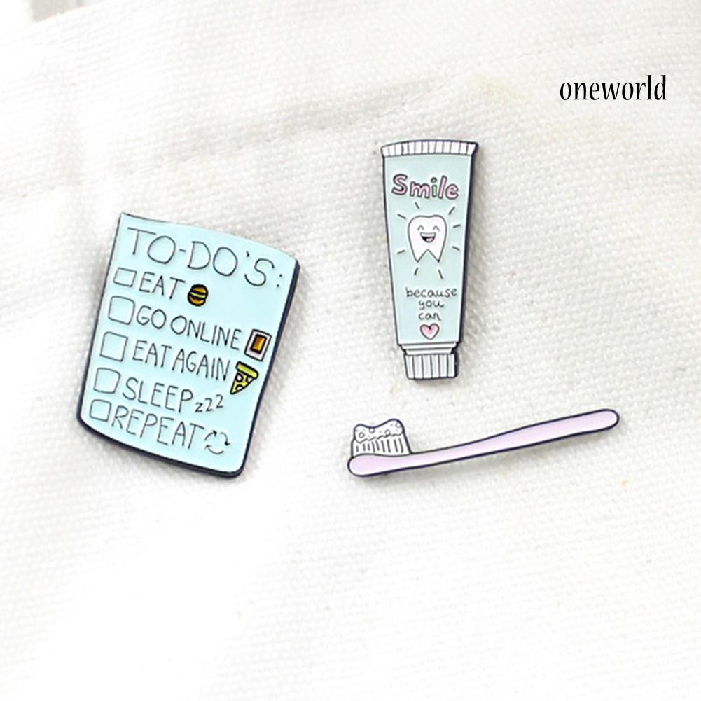 OW@ Cartoon Toothbrush Toothpaste To-do List Enamel Brooch Pin Collar Badge Jewelry