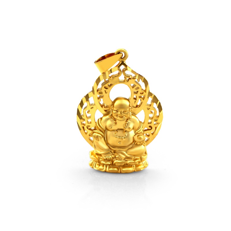 Kalung Emas Asli Kadar 375 Dengan Liontin Maitreya Buddha Bahan Velvet Gaya Bangkok