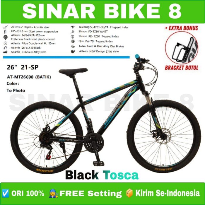 Sepeda Gunung MTB Atlantis MT-690 Ukuran 24 dan 26 Inch 21 Speed Inner Cable