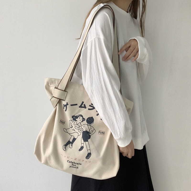 TC-30 tas kanvas canvas wanita import korea jepang bahu shoulder bag japan youth