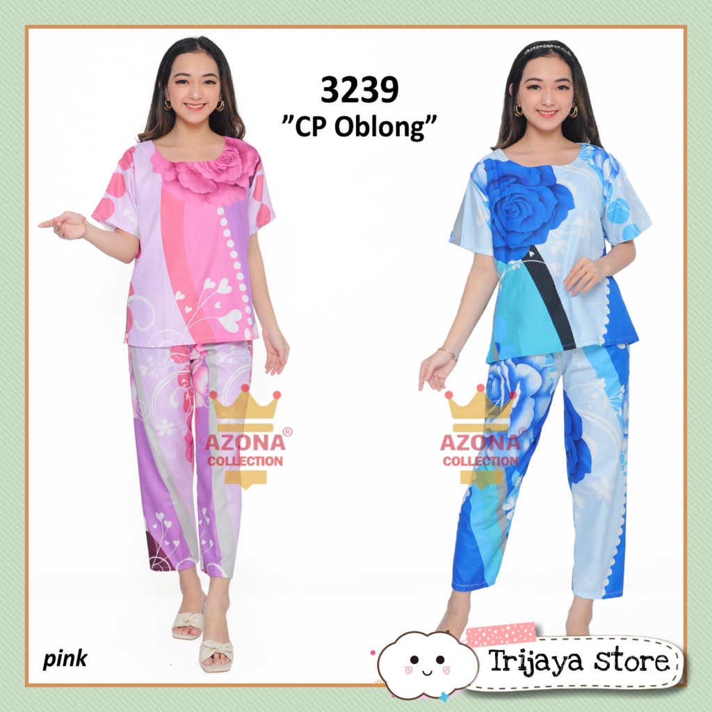 Trijaya . piyama wanita dewasa CP OBLONG one set / baju tidur bahan katun motif bunga allsize