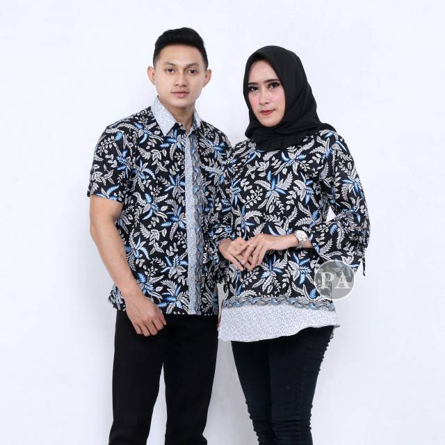 Batik couple keluarga sania ruffle ori ndoro jowi dnt motif blarak biru-1