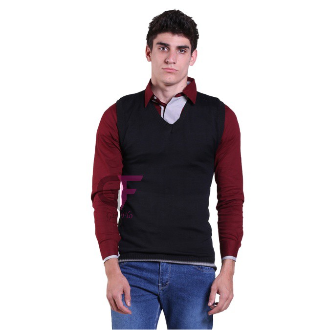 GIOFLO Pakaian Pria Casual Vests Mens Rajut Hitam Hitam / ROM 311