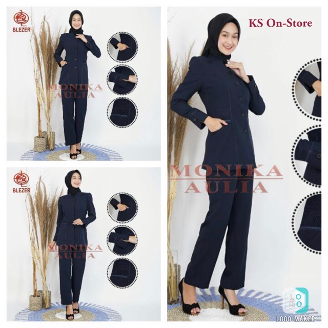 Seragam Blazer Guru PNS Wanita Biru Dongker/Navy Muslim dan Non