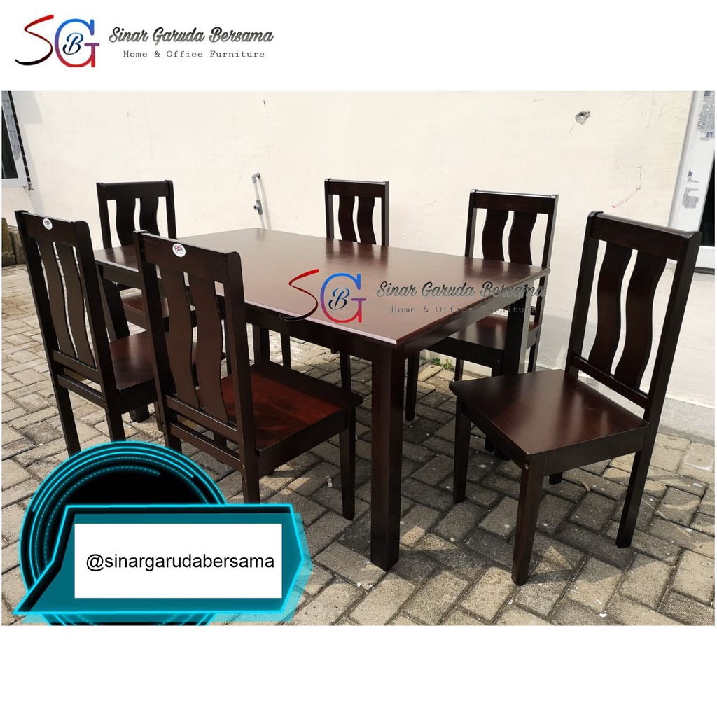 Jual MEJA MAKAN 6 KURSI FULL KAYU MOTIF LENGKUNG / MEJA MAKAN 6 PERSON