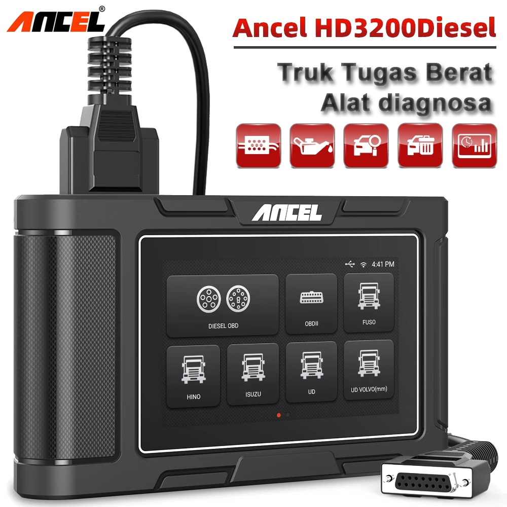 Ancel HD3200 Asia Heavy Duty 24V Truk 12V Mobil 2in1 Alat Diagnostik OBD2 Otomotif Scanner Full