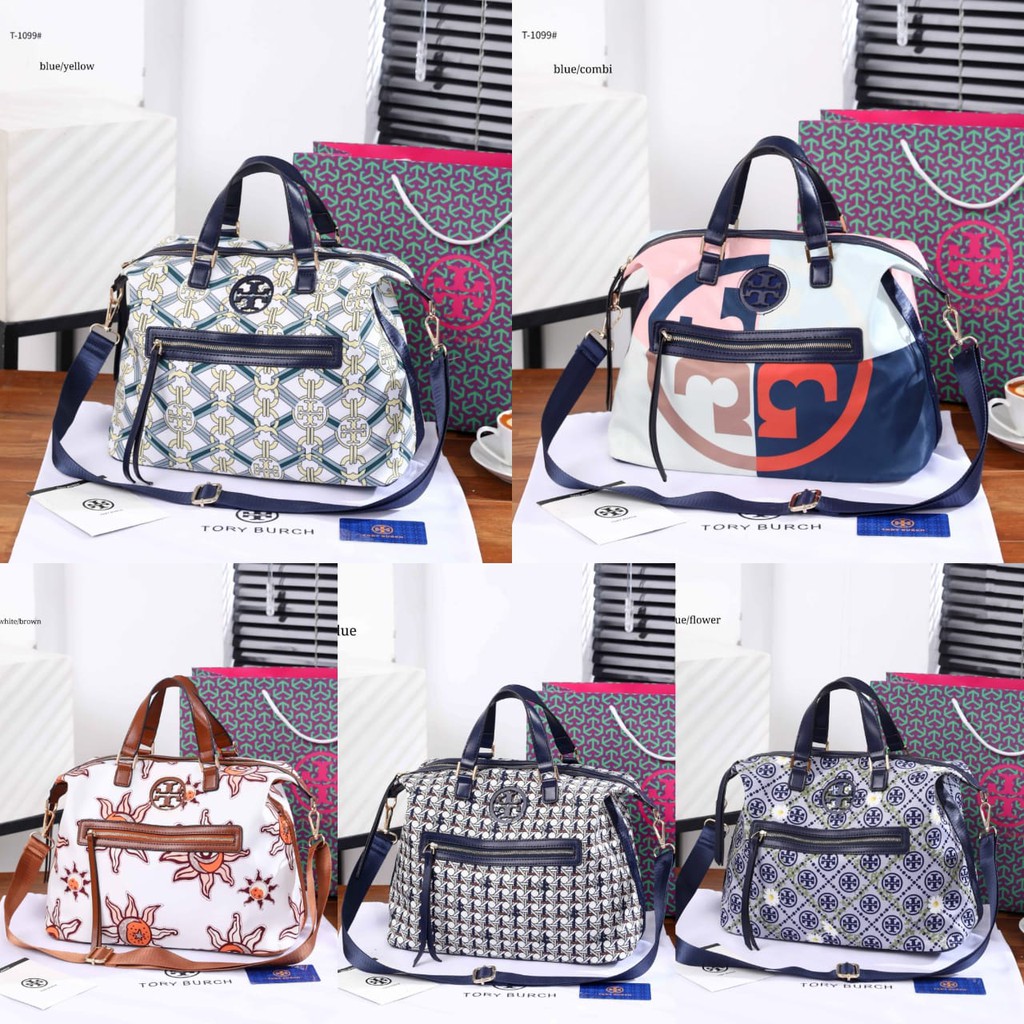 Tas TB Tory Burch Nylon Slouchy Satchel Printed Bag P1099