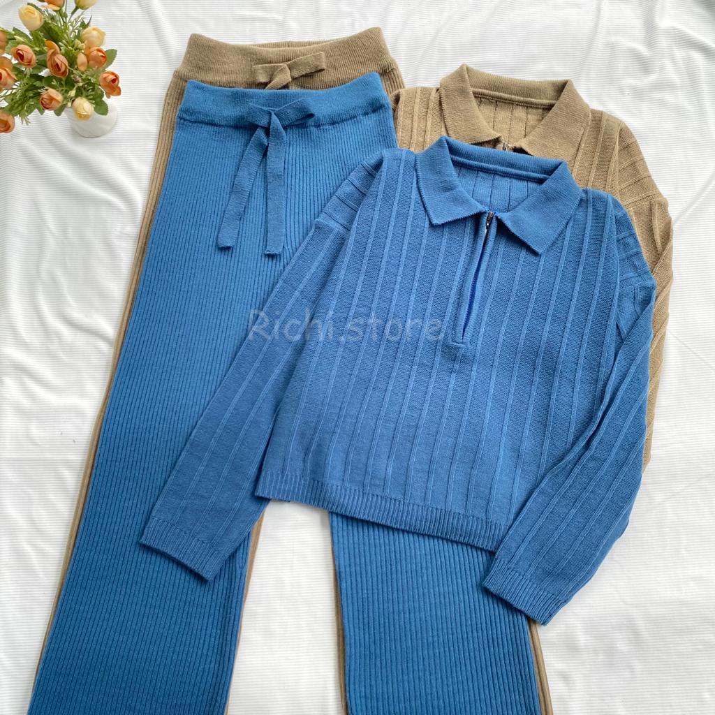 ONE SET KULOT POLO ZIPPER