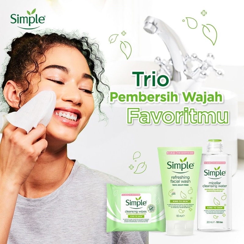 SIMPLE Kind To Skin Refreshing Facial Wash | Moisturizer | Facial Toner | Cleansing Wipes | Cleansing Water