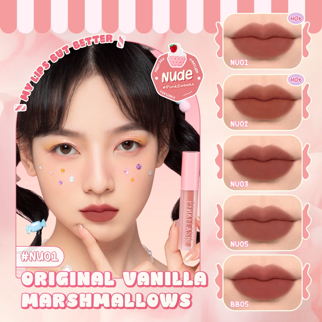 PINKFLASH #PinkSweetie Matte Lipstick Velvet Liptint Waterproof Fuzzy-Soft  Lip Mud Multi-Use Lip &amp; Cheek High Pigment Smooth Lip Cream Lip Clay