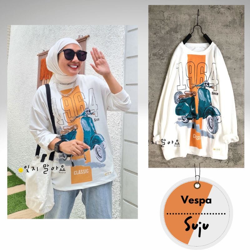 BEFAST - ZEC OOTD Wanita Longslevee Kaos KAYRA / Jumbo Longsleeve Vespa (LD 116, P 65) / Kaos Lengan Panjang / Longsleeve Motif Kekinian / Fashion Wanita Remaja Terbaru