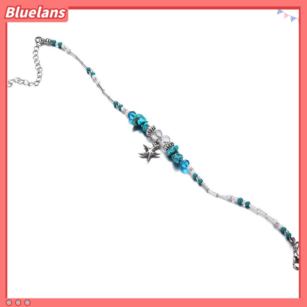 Gelang Kaki Rantai Manik-Manik Turquoise Adjustable Bentuk Bintang Laut Gaya Bohemia Untuk Wanita