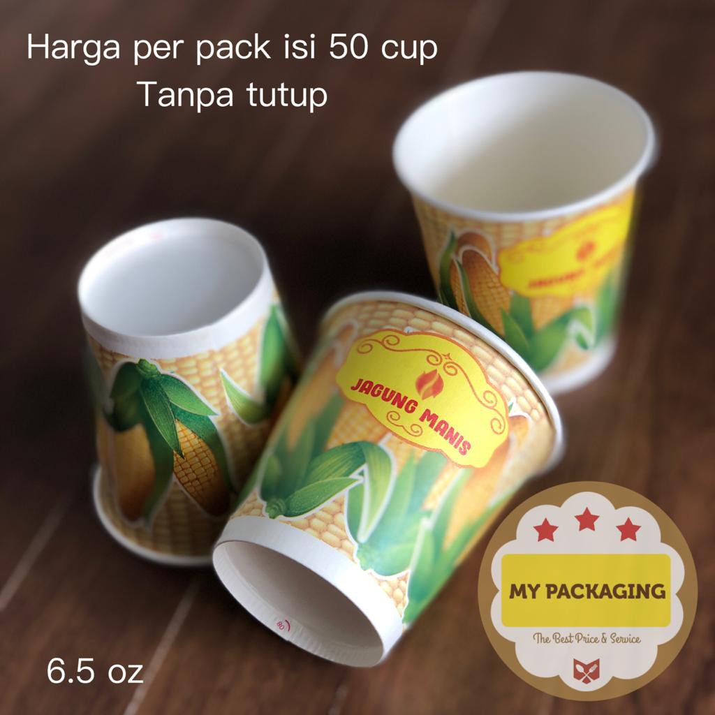 Paper Cup Print / Cetak Motif JAGUNG 6,5 oz isi 50pcs / Gelas JAGUNG 6.5 oz tanpa tutup