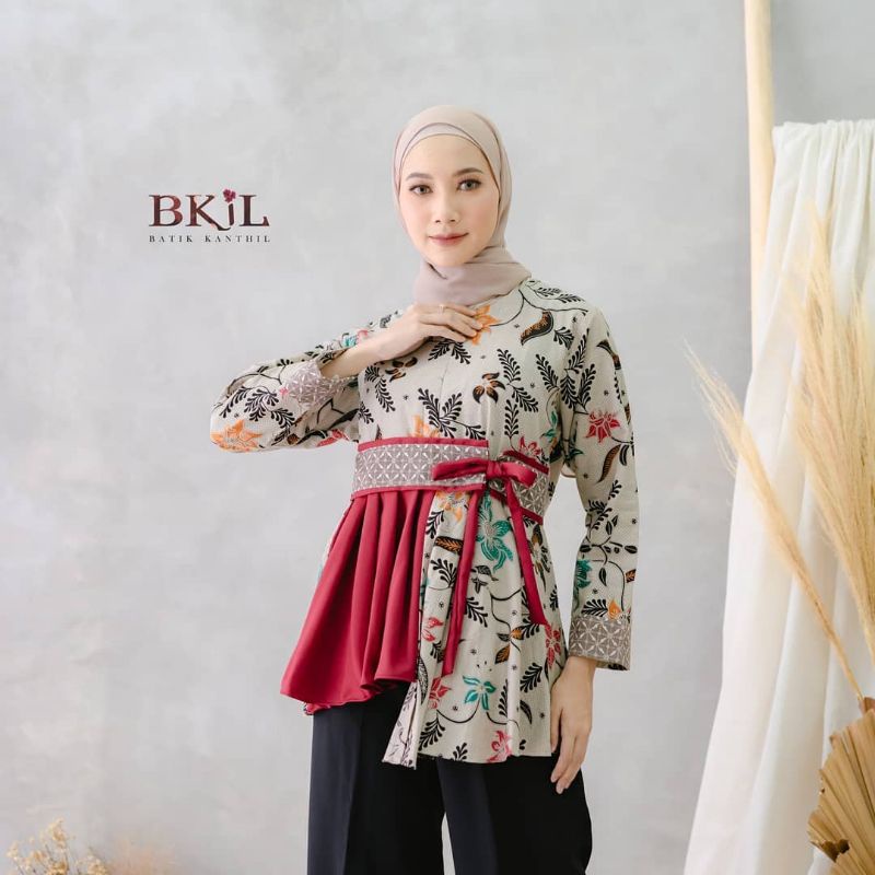 tey-17 Batik wanita ASJ SA HRB026 Kenongo Kemeja Tosca Pendek-AYUNDA MARUN